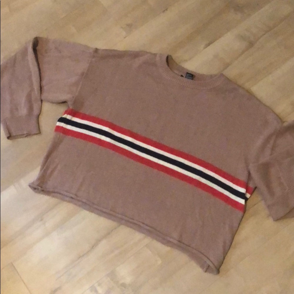 Camel striped cropped sweater